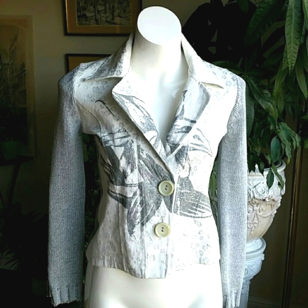 Caruso Siver Knit Mixed Media Jacket size Small